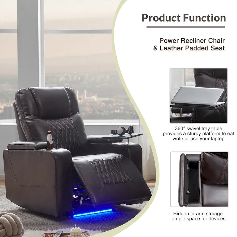 Sillón reclinable eléctrico con portavasos y mesa giratoria