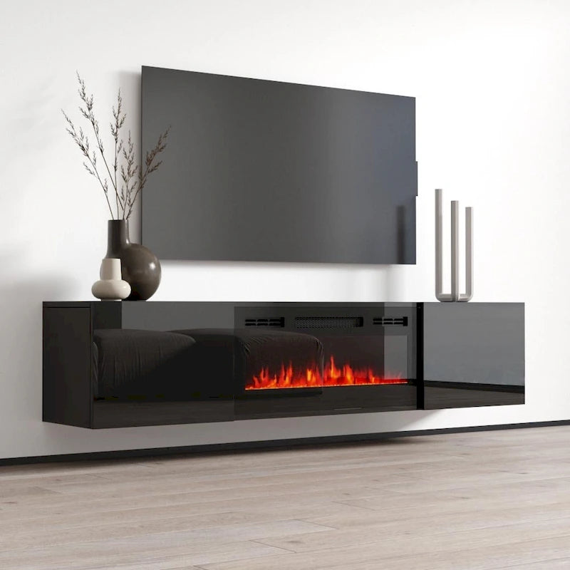 Soporte de TV moderno de 72 pulgadas para chimenea eléctrica de pared
