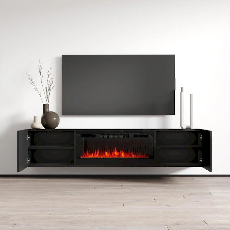Soporte de TV moderno de 72 pulgadas para chimenea eléctrica de pared