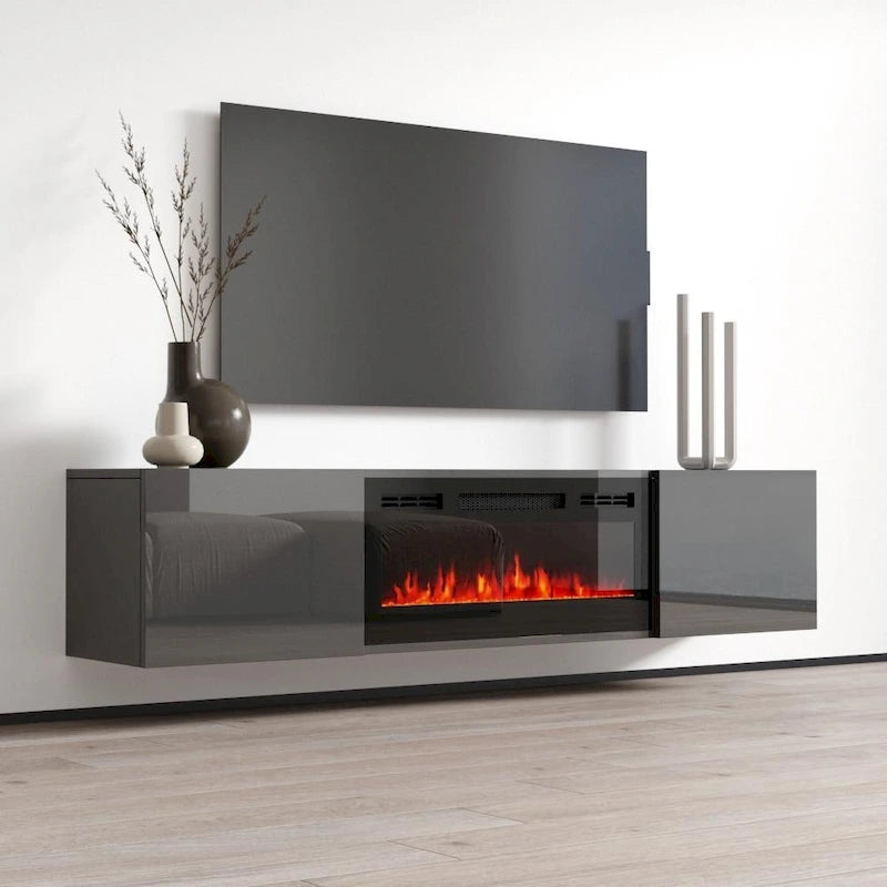 Soporte de TV moderno de 72 pulgadas para chimenea eléctrica de pared