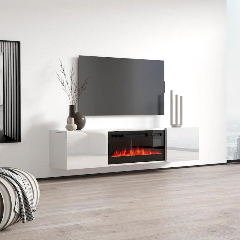Soporte de TV moderno de 72 pulgadas para chimenea eléctrica de pared