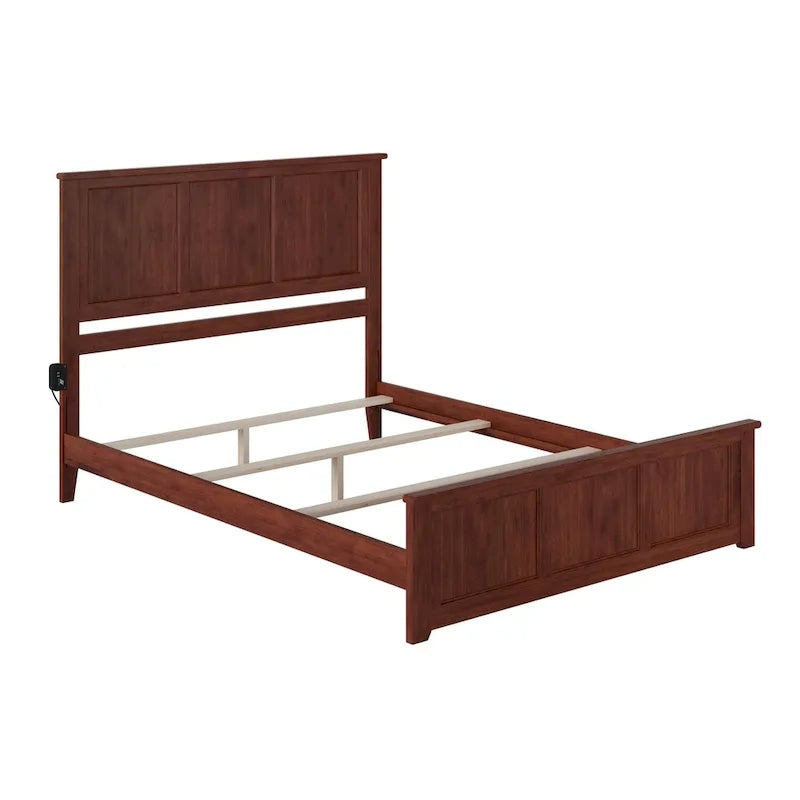 Base de cama tamaño Queen de madera maciza con cabecero a juego - Nogal