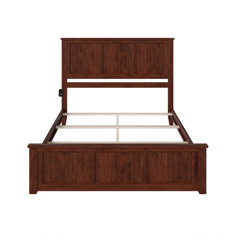 Base de cama tamaño Queen de madera maciza con cabecero a juego - Nogal