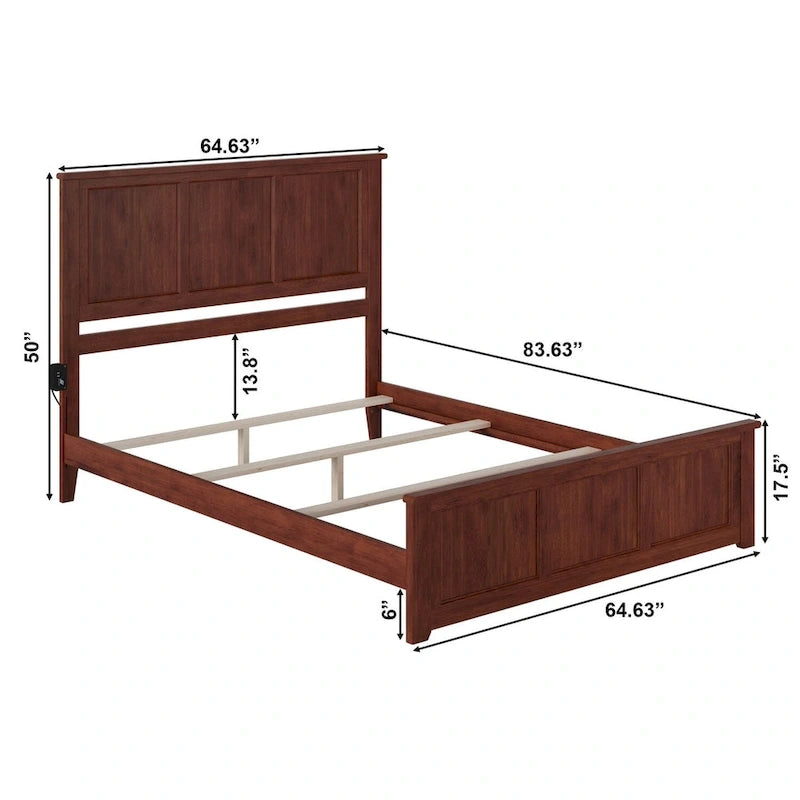 Base de cama tamaño Queen de madera maciza con cabecero a juego - Nogal