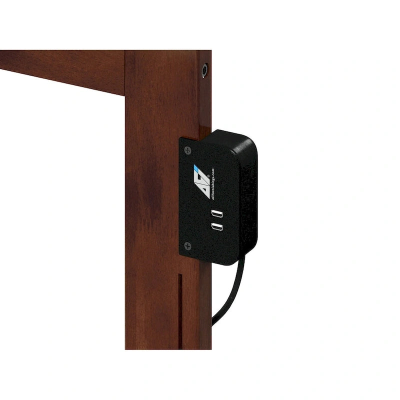Base de cama tamaño Queen de madera maciza con cabecero a juego - Nogal