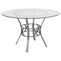 Mesa de comedor redonda de cristal templado de 48" con base de pedestal de metal