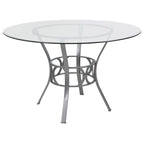 Mesa de comedor redonda de cristal templado de 48" con base de pedestal de metal
