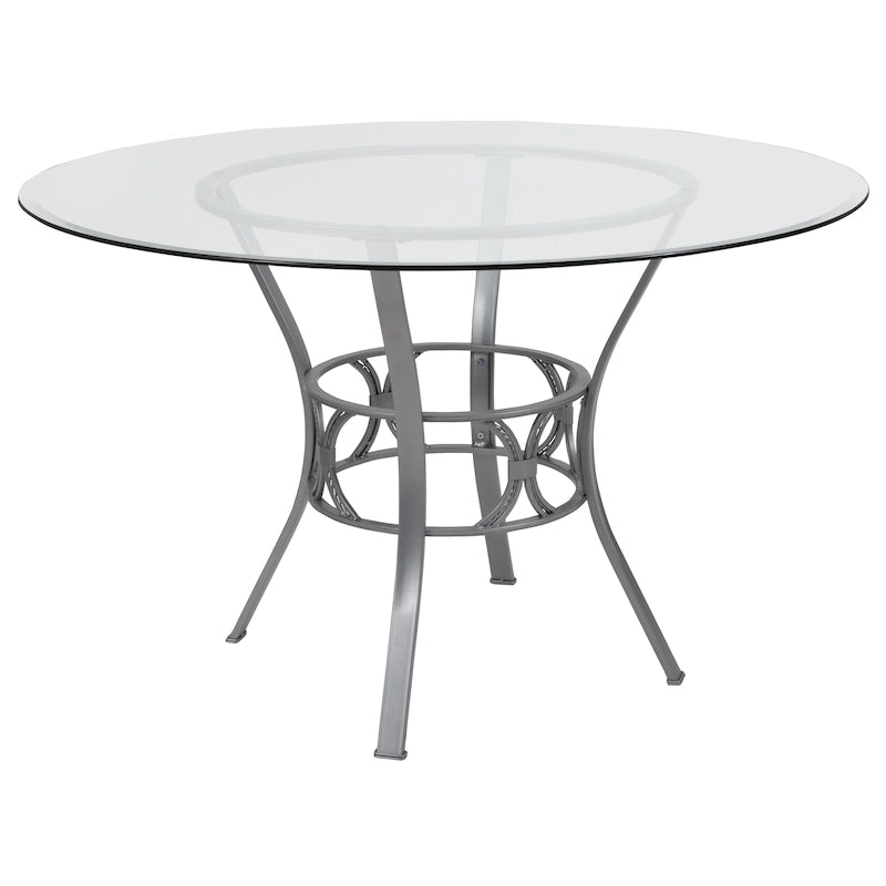 Mesa de comedor redonda de cristal templado de 48" con base de pedestal de metal