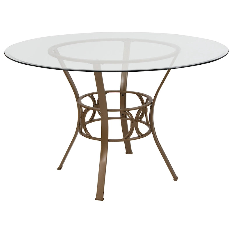 Mesa de comedor redonda de cristal templado de 48" con base de pedestal de metal