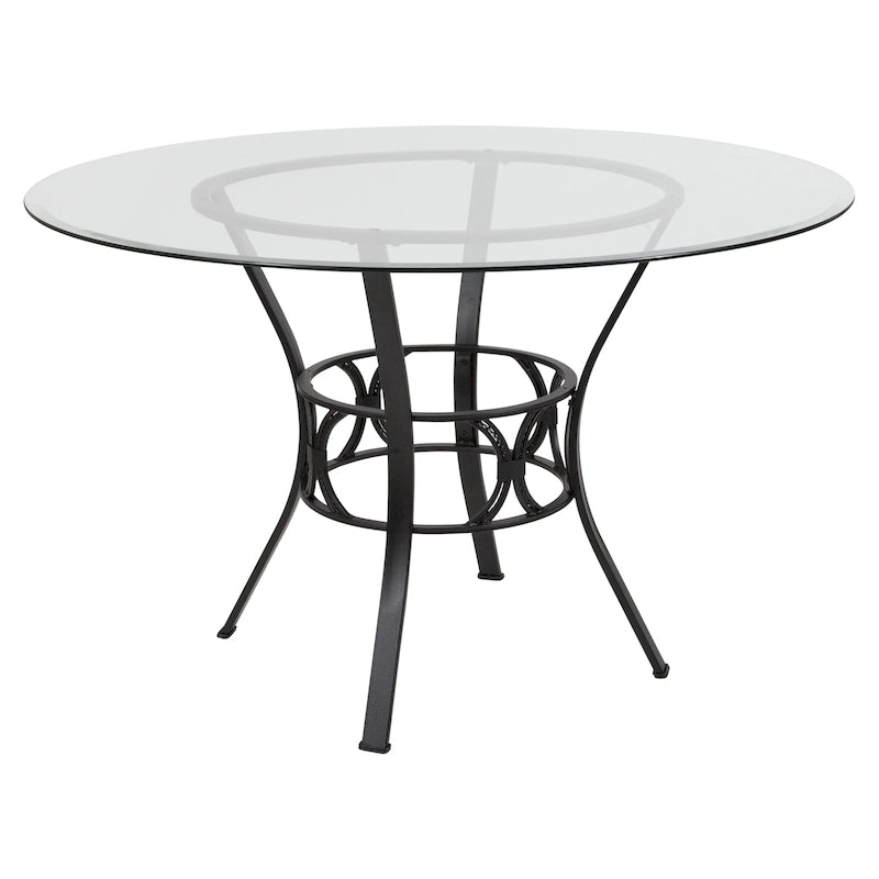 Mesa de comedor redonda de cristal templado de 48" con base de pedestal de metal