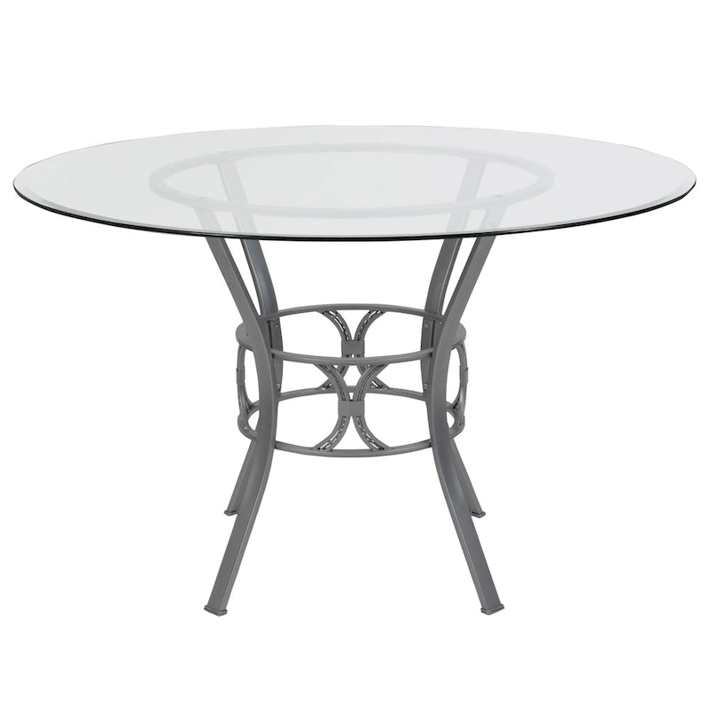 Mesa de comedor redonda de cristal templado de 48" con base de pedestal de metal