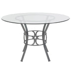 Mesa de comedor redonda de cristal templado de 48" con base de pedestal de metal