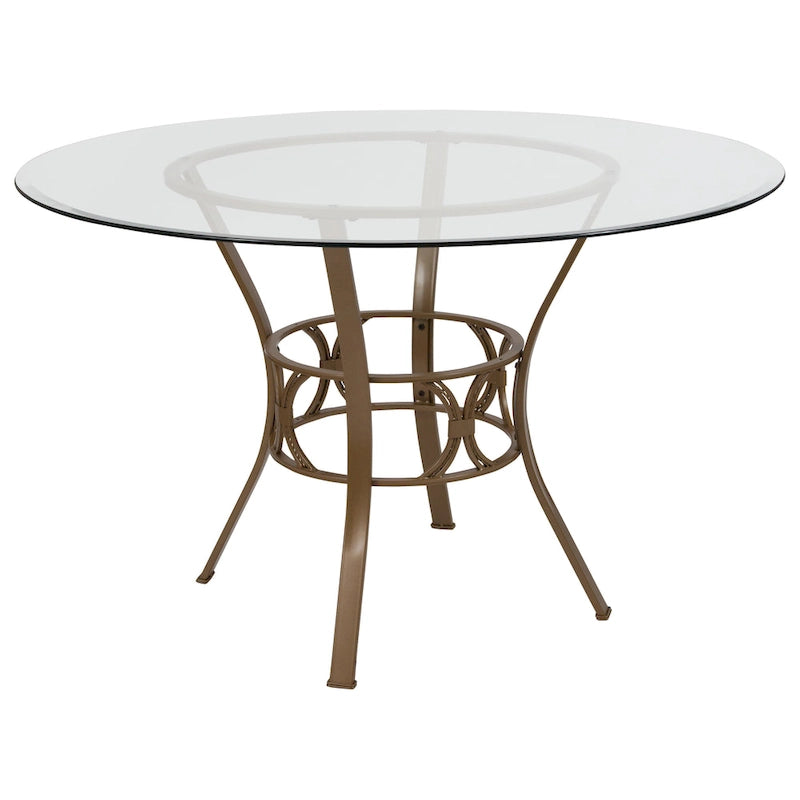 Mesa de comedor redonda de cristal templado de 48" con base de pedestal de metal
