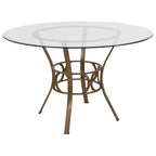 Mesa de comedor redonda de cristal templado de 48" con base de pedestal de metal