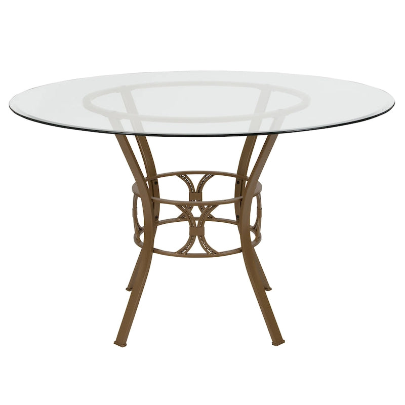 Mesa de comedor redonda de cristal templado de 48" con base de pedestal de metal