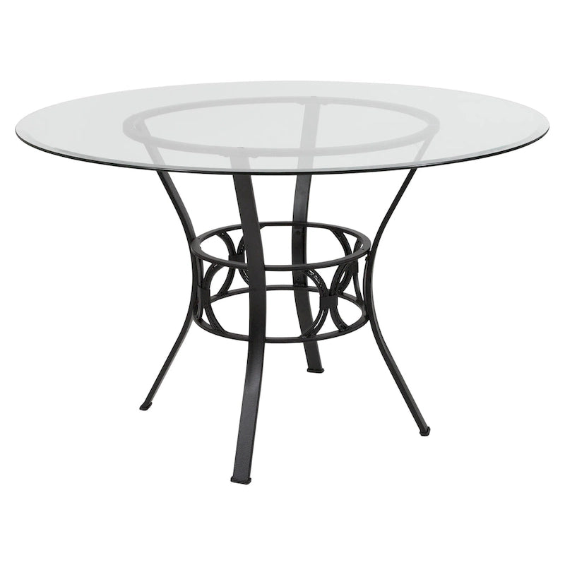 Mesa de comedor redonda de cristal templado de 48" con base de pedestal de metal