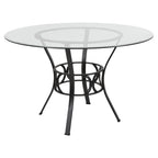 Mesa de comedor redonda de cristal templado de 48" con base de pedestal de metal