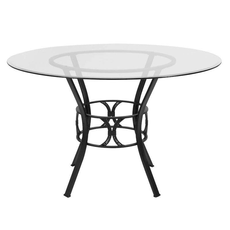 Mesa de comedor redonda de cristal templado de 48" con base de pedestal de metal