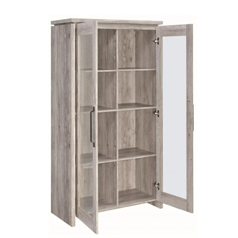 Amplia vitrina de madera con dos puertas de cristal, gris