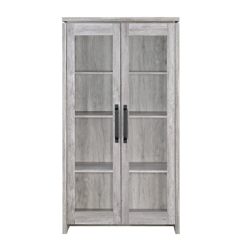 Amplia vitrina de madera con dos puertas de cristal, gris