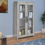 Amplia vitrina de madera con dos puertas de cristal, gris