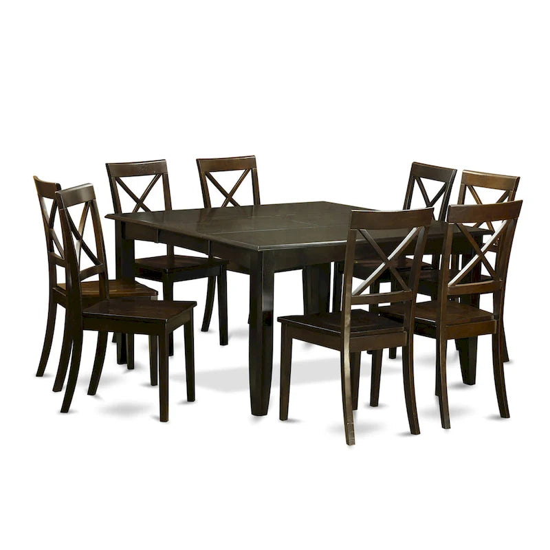 Mesa de comedor cuadrada de madera con extensión de mariposa y 8 sillas de comedor para cocina, capuchino