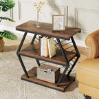 Mesa auxiliar rectangular de 3 niveles con estructura de metal para sala de estar, mesita de noche para dormitorio