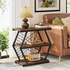 Mesa auxiliar rectangular de 3 niveles con estructura de metal para sala de estar, mesita de noche para dormitorio