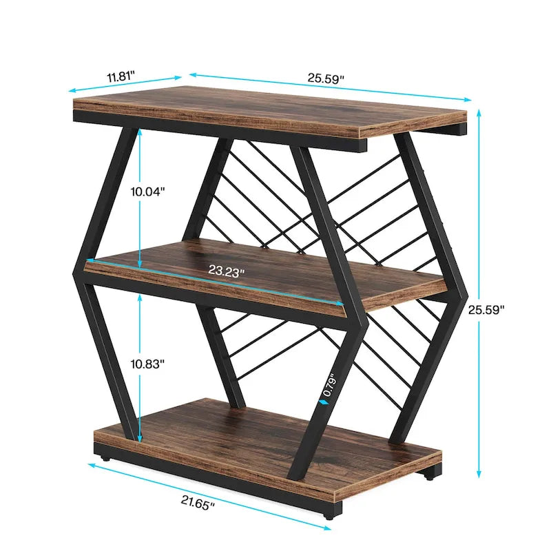 Mesa auxiliar rectangular de 3 niveles con estructura de metal para sala de estar, mesita de noche para dormitorio
