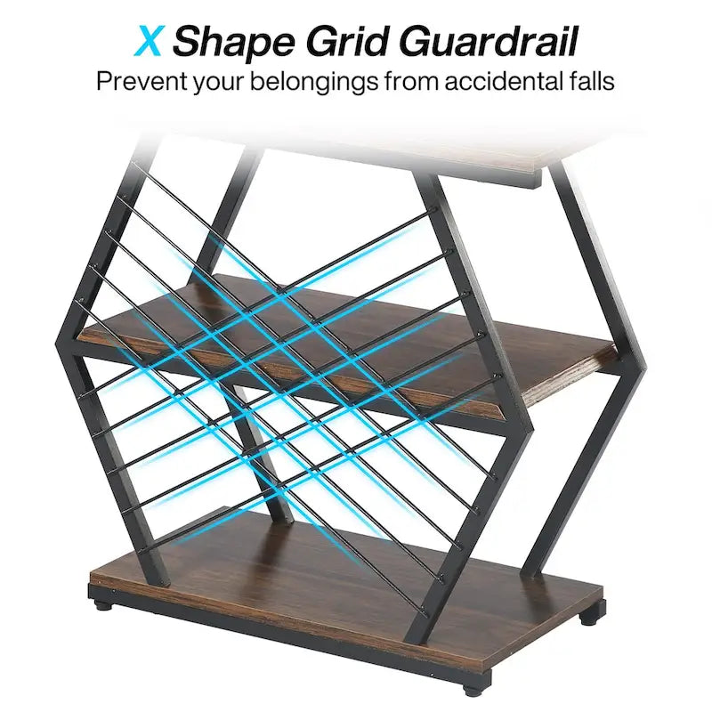 Mesa auxiliar rectangular de 3 niveles con estructura de metal para sala de estar, mesita de noche para dormitorio