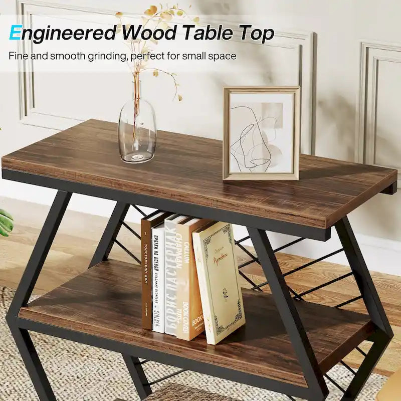 Mesa auxiliar rectangular de 3 niveles con estructura de metal para sala de estar, mesita de noche para dormitorio