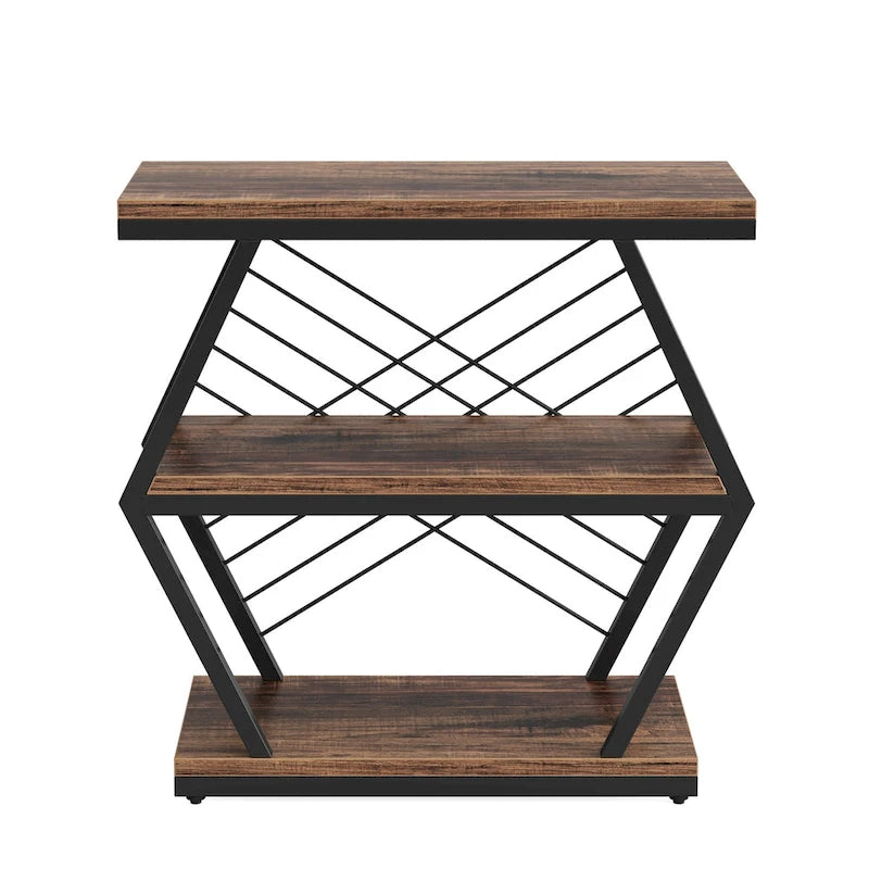 Mesa auxiliar rectangular de 3 niveles con estructura de metal para sala de estar, mesita de noche para dormitorio