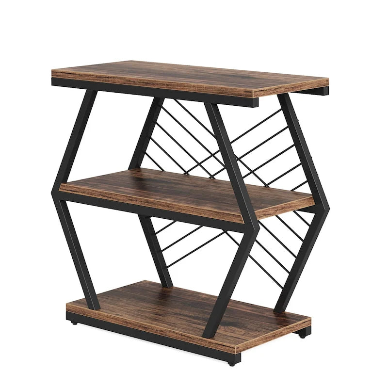 Mesa auxiliar rectangular de 3 niveles con estructura de metal para sala de estar, mesita de noche para dormitorio
