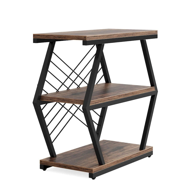 Mesa auxiliar rectangular de 3 niveles con estructura de metal para sala de estar, mesita de noche para dormitorio