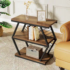 Mesa auxiliar rectangular de 3 niveles con estructura de metal para sala de estar, mesita de noche para dormitorio