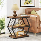 Mesa auxiliar rectangular de 3 niveles con estructura de metal para sala de estar, mesita de noche para dormitorio