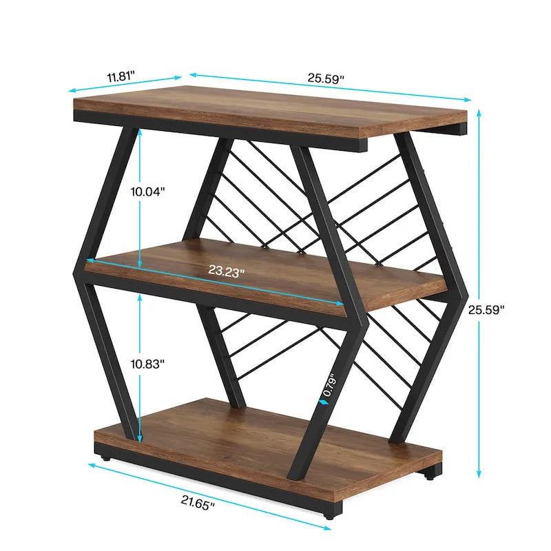 Mesa auxiliar rectangular de 3 niveles con estructura de metal para sala de estar, mesita de noche para dormitorio