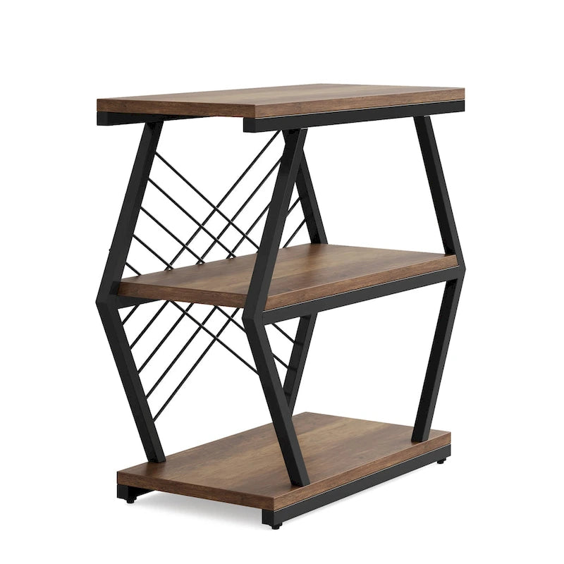 Mesa auxiliar rectangular de 3 niveles con estructura de metal para sala de estar, mesita de noche para dormitorio