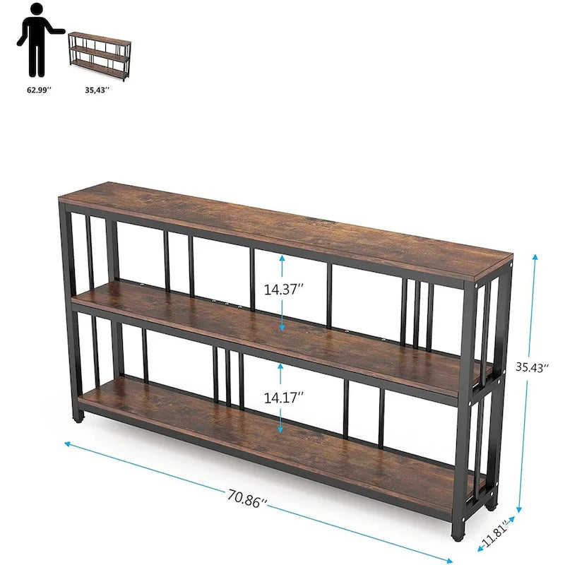 Mesa consola de 70.9, mesa de sofá de 3 niveles con estantes, marrón