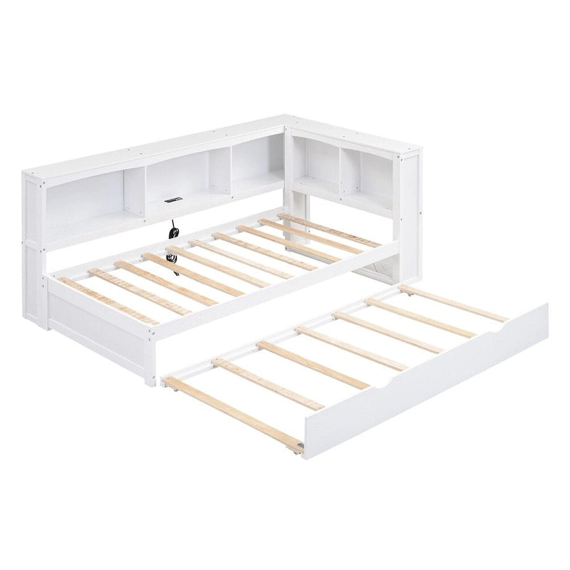 Cama nido individual con cama extraíble, armarios de almacenamiento y puertos USB