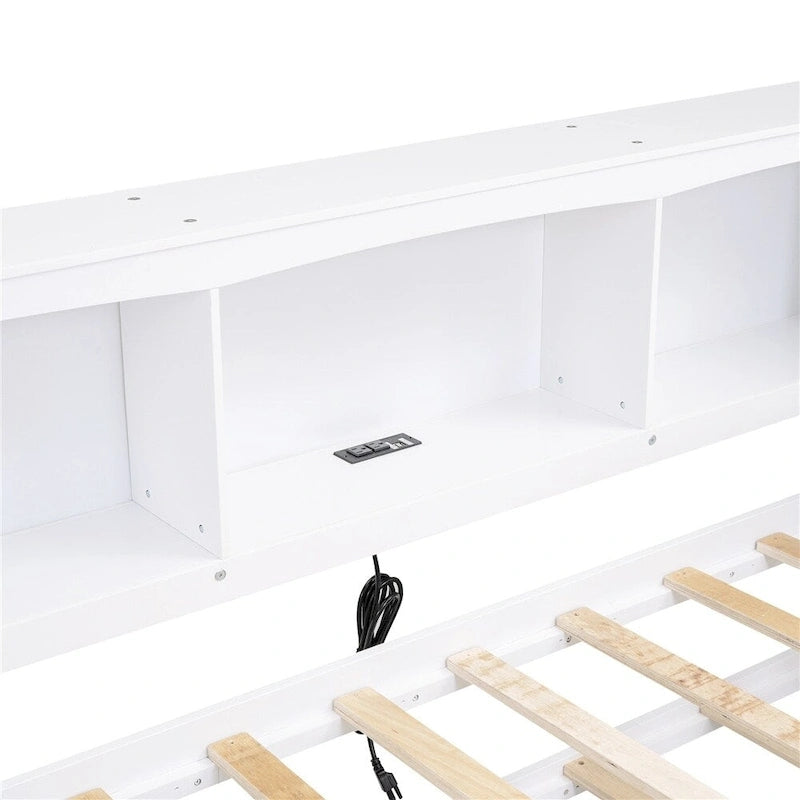 Cama nido individual con cama extraíble, armarios de almacenamiento y puertos USB