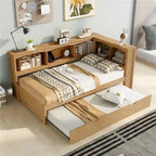 Cama nido individual con cama extraíble, armarios de almacenamiento y puertos USB