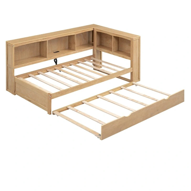 Cama nido individual con cama extraíble, armarios de almacenamiento y puertos USB