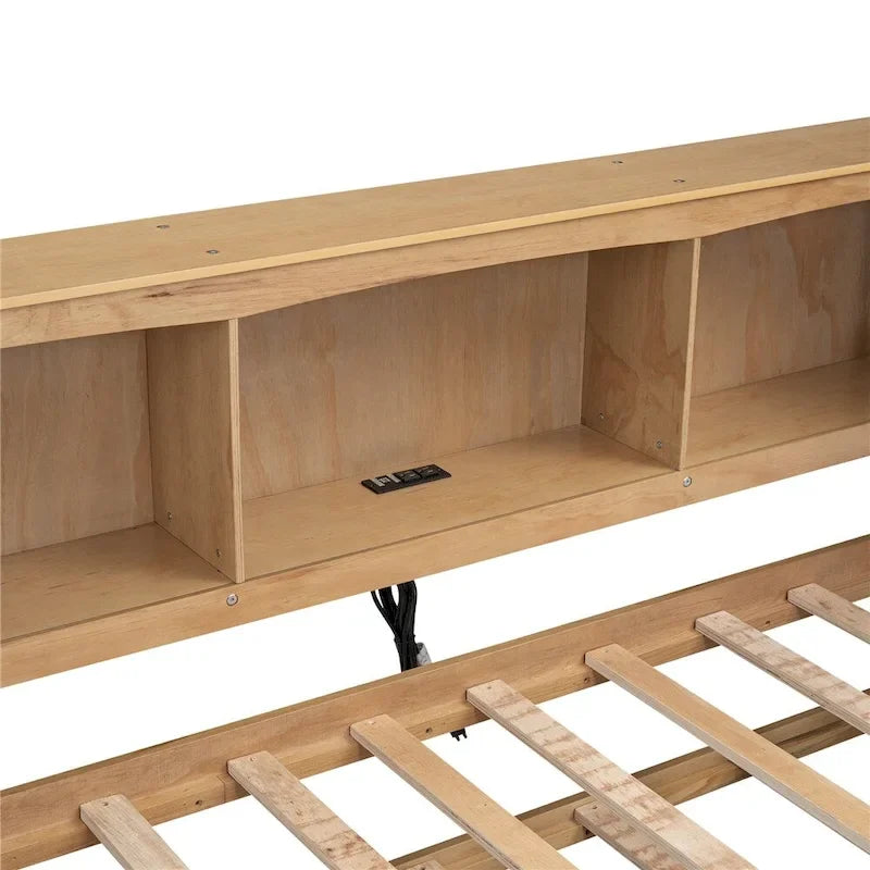 Cama nido individual con cama extraíble, armarios de almacenamiento y puertos USB