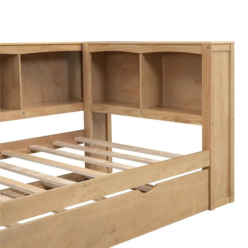 Cama nido individual con cama extraíble, armarios de almacenamiento y puertos USB