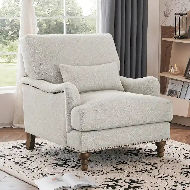 Sillón tapizado con cojín lumbar, estructura de madera maciza