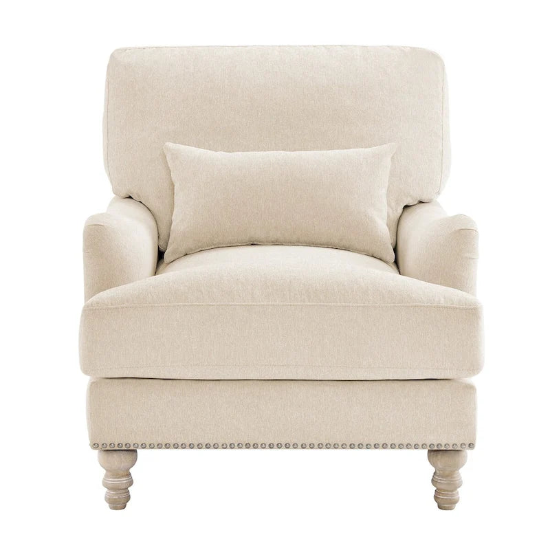 Sillón tapizado con cojín lumbar, estructura de madera maciza