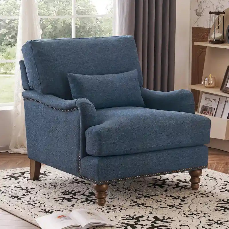 Sillón tapizado con cojín lumbar, estructura de madera maciza