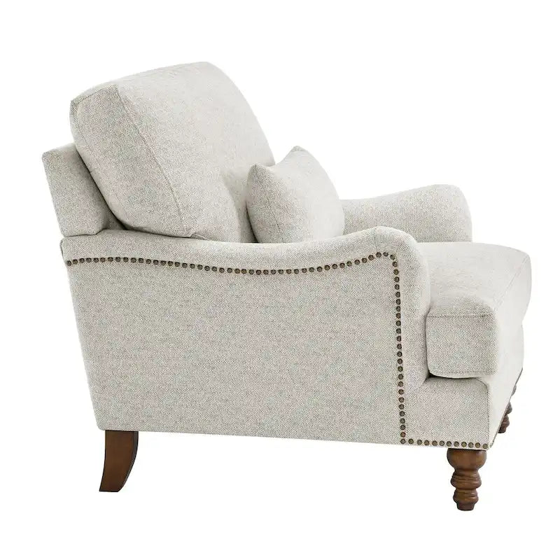 Sillón tapizado con cojín lumbar, estructura de madera maciza