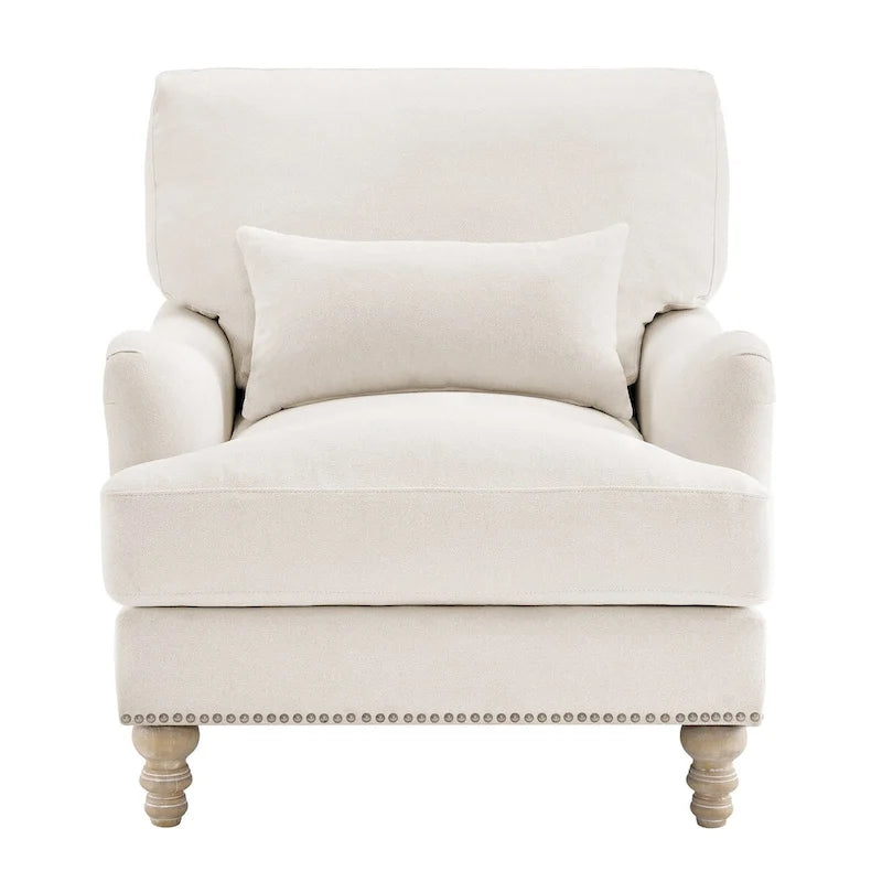 Sillón tapizado con cojín lumbar, estructura de madera maciza